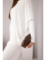 Dámská souprava z viskózy s volnou blůzou a kalhotami ecru