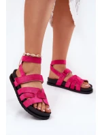 Eko Semišové Sandály Dámské S Suchým Zipem Fuchsie Valpera Eko Semišové Sandály Dámské S Suchým Zipem Fuchsie Valpera