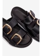 Dámské eko kožené nazouváky s zlatými sponami Černé Tervessa