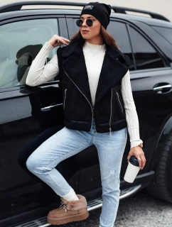 Dámská semišová vesta s ovčí kůží WOOLZIP černá FashionStreet TY4742