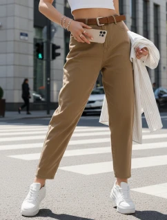 Dámské džíny s páskem mom fit tmavě béžové FashionStreet UY2878