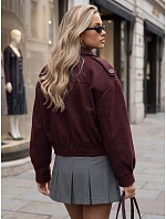 Krátký dámský dvouřadý kabát v bordové barvě FashionStreet TY6024 Krátký dámský dvouřadý kabát v bordové barvě FashionStreet TY6024