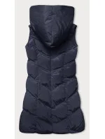 Tmavě modrá dámská vesta se stojáčkem a kapucí (23-011)