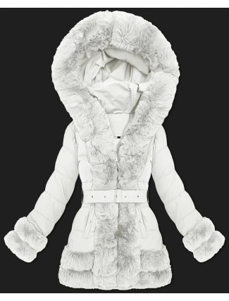 Světle béžová elegantní bunda pro přechodné období s kožešinou S'West (B8526-26) Světle béžová elegantní bunda pro přechodné období s kožešinou S'West (B8526-26)