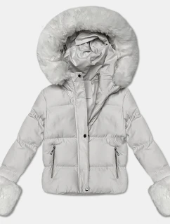 Bílá prošívaná dámská zimní bunda s kožešinou J Style (5M3355-280)