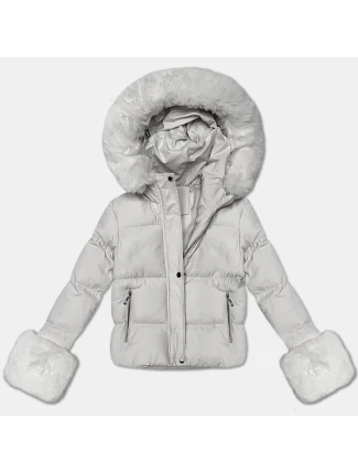 Bílá prošívaná dámská zimní bunda s kožešinou J Style (5M3355-280)