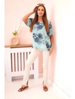 Dámská bavlněná halenka s krátkým rukávem a květinovým vzorem mincovna