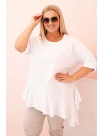 Dámská blůza Plus Size s bavlnou, kapsou a ohrnutým rukávem kiwi