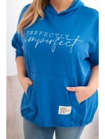 Dámská mikina Plus Size s kapucí a potiskem chabrová