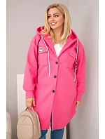 Dámský kabát Plus Size s kapucí zapínaný na knoflíky růžový