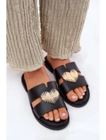 Dámské Pantofle Na Plochém Podpatku Se Zlatou Dekorací Černé Karinma Dámské Pantofle Na Plochém Podpatku Se Zlatou Dekorací Černé Karinma