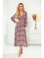Dámské šifonové midi šaty s hnědým vzorem "boho" 378-1