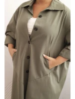 Dámský plášť Plus Size Punto s bavlnou a knoflíky khaki