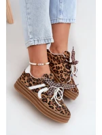 Dámské tenisky na platformě s ozdobami v panterovém vzoru hnědé Vinness