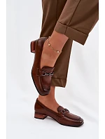 Kožené dámské polobotky na podpatku s ozdobou Vinceza 39978 hnědé