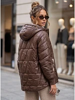 Dámská prošívaná přechodová bunda s kapucí, hnědá, FashionStreet TY5782