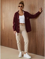 Dámská oversize košilová bunda z kordové látky, vínová, FashionStreet TY6055 Dámská oversize košilová bunda z kordové látky, vínová, FashionStreet TY6055