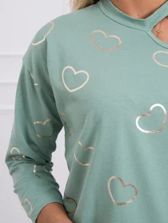 Halenka s potiskem srdce tmavě mátová