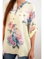 Dámská bavlněná halenka s květinovým vzorem žlutá