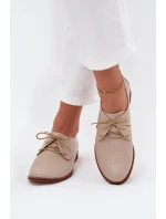 Dámské kožené elegantní šněrovací polobotky Zazoo 4238 béžové