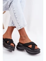 Materiálové dámské pantofle na platformě s pásky Černé Liorine