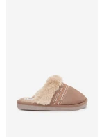 Dámské pantofle s kožíškem a výšivkou – khaki Devianne