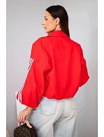 Dámská jarní zapínací bunda s límcem a lampasy červená