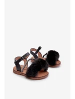 Dětské sandálky na suchý zip s kožíškem černé Rosavere