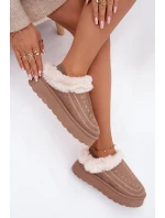 Dámské sněhule na platformě s kožešinou a prošitím tmavě béžové Arelina