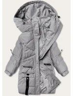 Šedá dámská péřová bunda s ozdobnými páskami (AG2-J85)