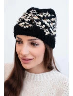 Dámská zimní čepice s barevnými vzory a silným žebrováním K353 černý+béžový