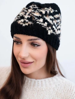 Dámská zimní čepice s barevnými vzory a silným žebrováním K353 černý+béžový