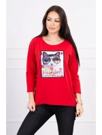 Halenka s 3D grafikou kočky červená Halenka s 3D grafikou kočky červená