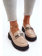 Dámské lakové mokasíny na ploché podrážce béžové Ezoma