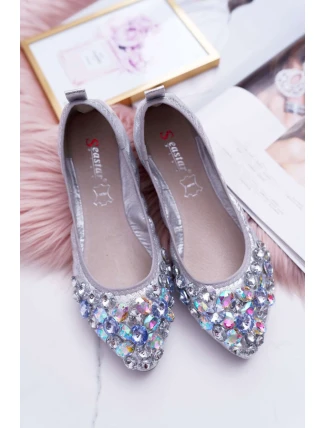 Kožené Baleríny S Ozdobnými Kameny Stříbrné Crystal Kožené Baleríny S Ozdobnými Kameny Stříbrné Crystal