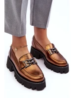 Dámské kožené polobotky Loafersy s ozdobou zlatou Lyndani