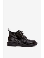 Lakované kožené dámské botky D&A – černé