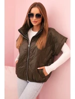 Dámská prošívaná vesta 5684 Khaki tmavě zelená - K-Fashion Dámská prošívaná vesta 5684 Khaki tmavě zelená - K-Fashion