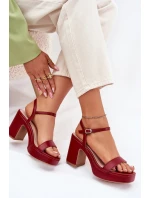 Eko kožené sandály na podpatku bordové Lillita