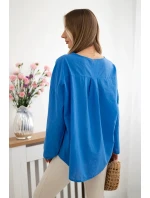 Košilová halenka IT-67 s vyšívaným vzorem - chrpově modrá