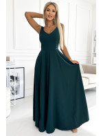 CINDY - Elegantní dlouhé zelené dámské šaty s výstřihem 246-5