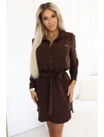 284-5 CAMILLE Košilové šaty s kapsami a vázáním - CHOCOLATE 284-5 CAMILLE Košilové šaty s kapsami a vázáním - CHOCOLATE