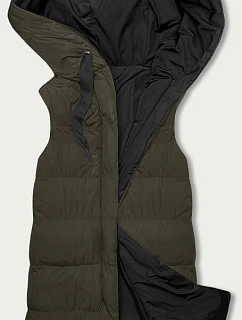 Oboustranná khaki bez rukávů s kapucí oversize - černá (V724)