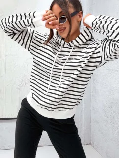 Černý bavlněný dámský teplákový komplet s pruhovanou mikinou (82173)