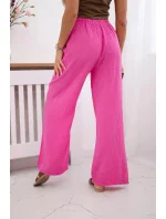Mušelínové kalhoty se širokou nohavicí  růžová