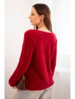 Dámský svetr z měkké pleteniny s výstřihem do V bordový