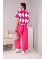 Dámská souprava viskózová halenka s vázáním a kalhoty s gumou fuchsie