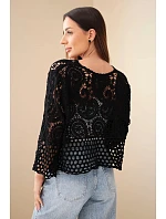 Dámský letní krajkový svetr s knoflíky a dlouhým rukávem černý Dámský letní krajkový svetr s knoflíky a dlouhým rukávem černý
