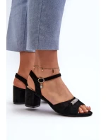 Dámské eko semišové sandály na vysokém podpatku s ozdobami, černá Narhi Dámské eko semišové sandály na vysokém podpatku s ozdobami, černá Narhi