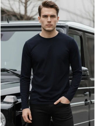 Pánské tmavě modré tričko FashionStreet s dlouhým rukávem LX0580